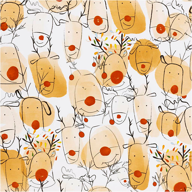 Inpakpapier, rendieren, b: 50 cm, 80 gr, beige, rood, 5 m 1 rol