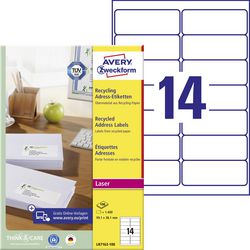 Gerecycleerde etiketten voor laserprinters quickpeel lr7163-100 99,1x38,1mm