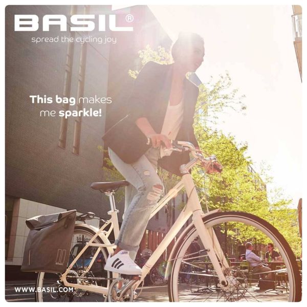 Basil City Shopper - fietsshopper, grijs melee, 14-16L, vegan leder, waterkerende vouwsluiting, reflectie
