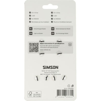 Simson verlichtingsset bullet batterij - zwart