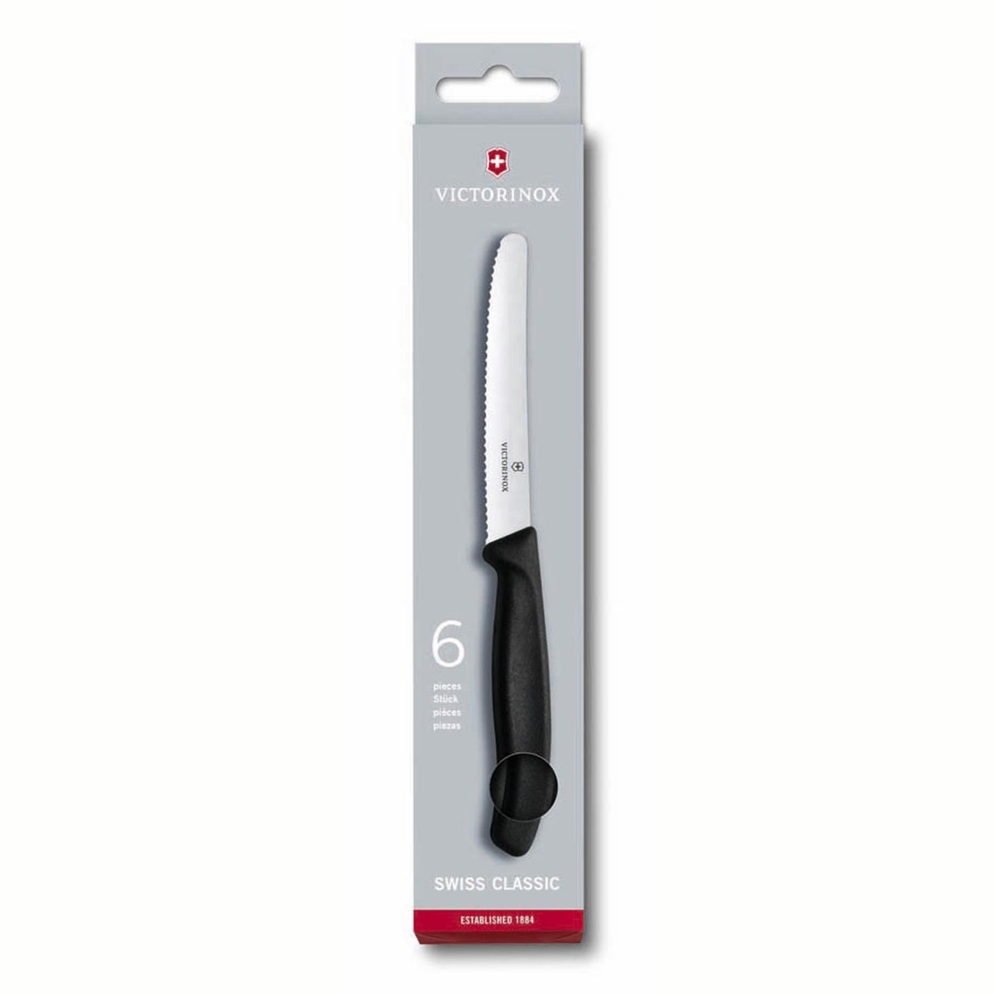 Victorinox tafel- tomatenmessen gekarteld zwart lemmet doos a 6 stuks