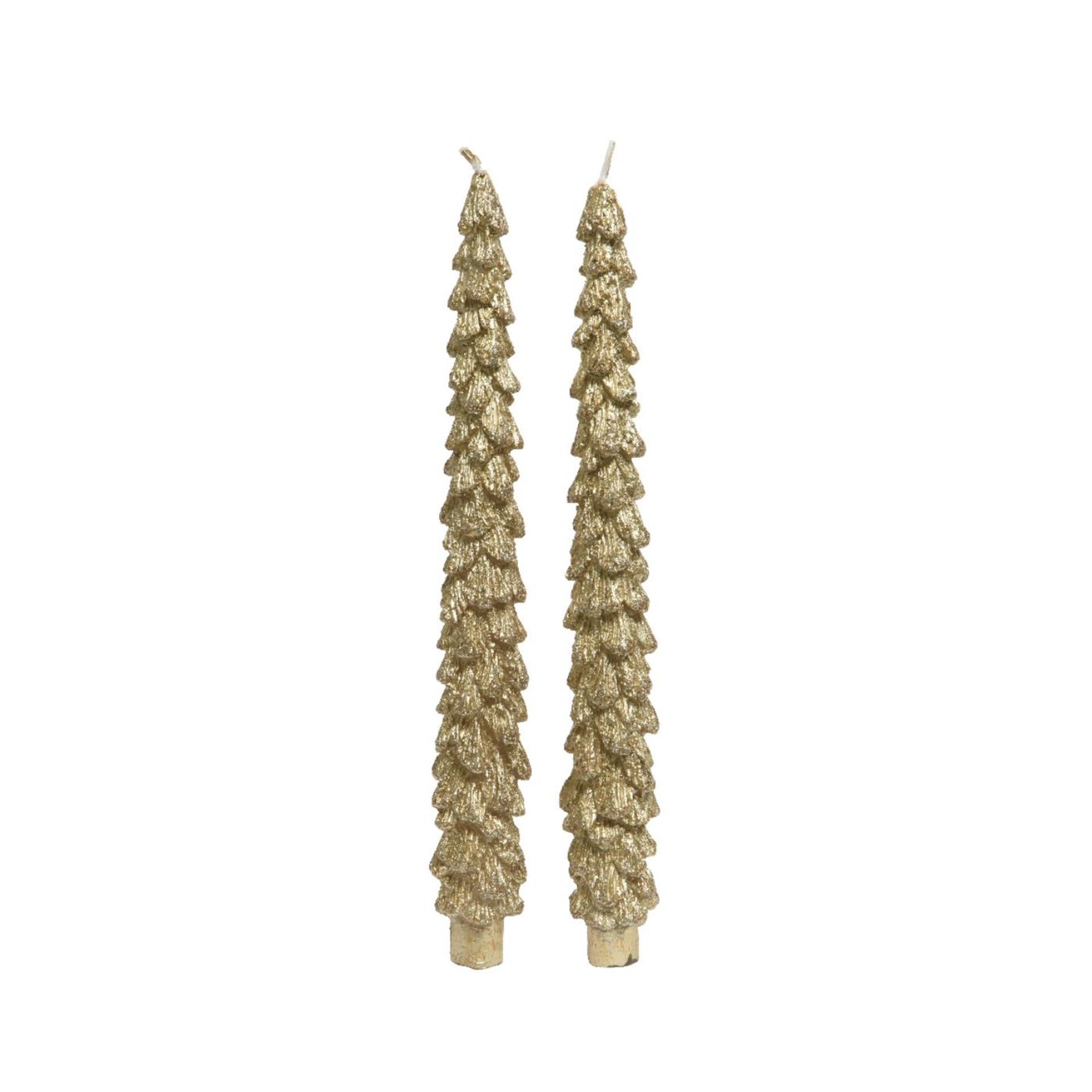 Decoris dinerkaars kerstboom set van 2 stuks goud ø2,1xh25cm