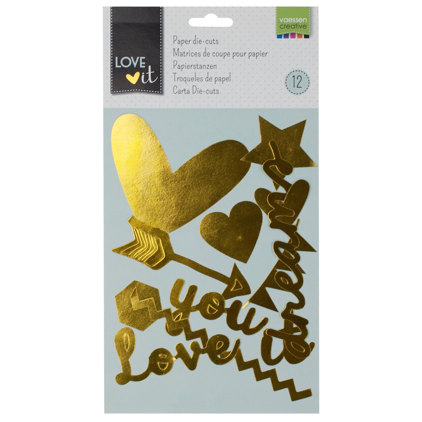 Vaessen creative • love it papieren knipsels 1-11cm goud 12st.