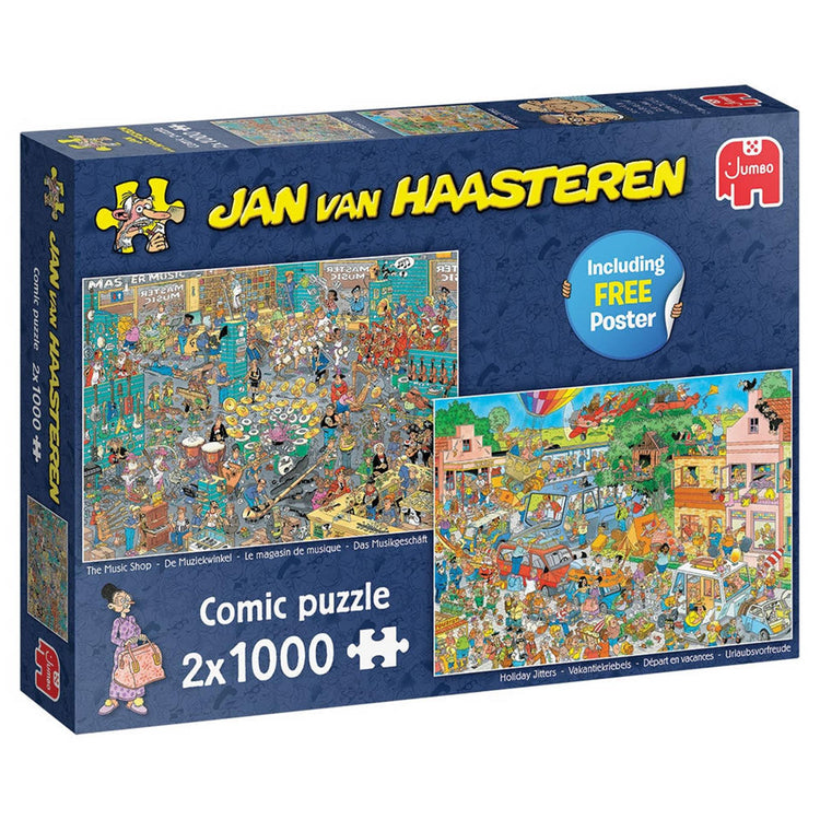 Jumbo jan van haasteren legpuzzel - muziekwinkel en vakantiekriebels, 2x1000st.