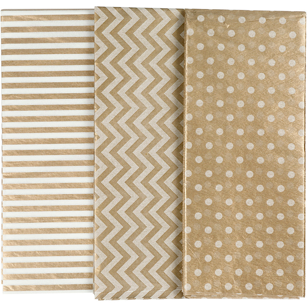 Tissuepapier, vel 50x70 cm, 17 gr, goud, 6 vel 1 doos