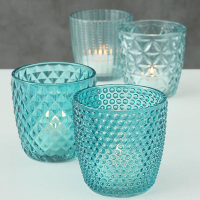 Boltze home windlicht marilu 4-delige set ø7xh7cm blauw