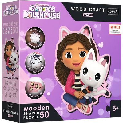 trefl houten gaby apos;s dollhouse puzzel met haar poes 50 stukjes