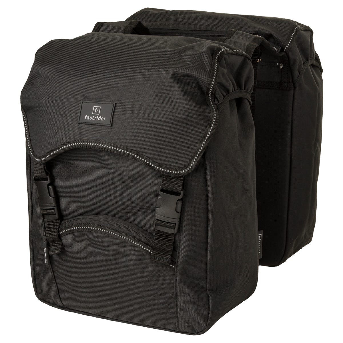 Fastrider unibag dubbele fietstas - voorzien van uitsparing voor snelbinders en led verlichting - waterafstotend - reflectiestrepen - 28 liter - zwart