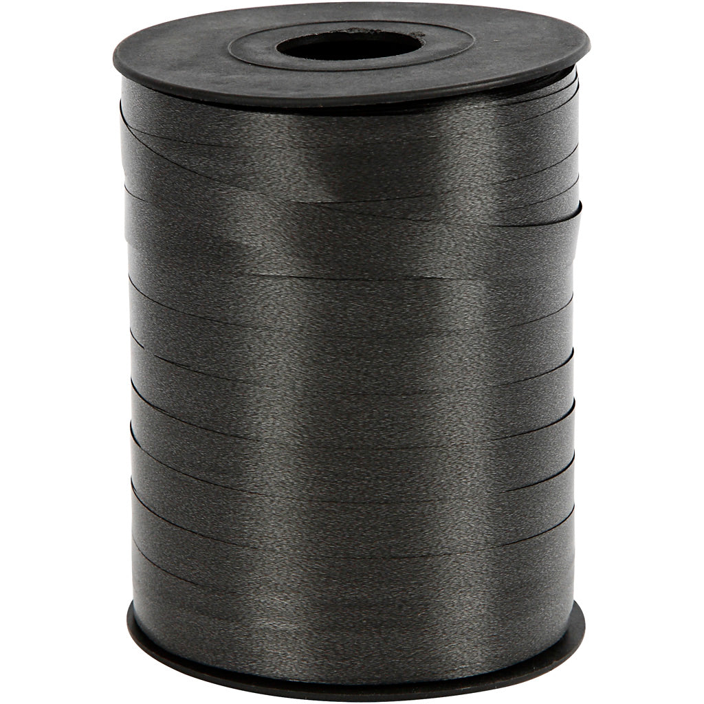 Cadeaulint, b: 10 mm, glossy, zwart, 250 m 1 rol