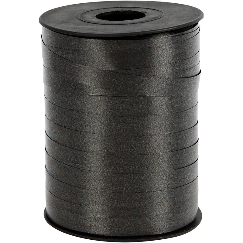 Cadeaulint, b: 10 mm, glossy, zwart, 250 m 1 rol