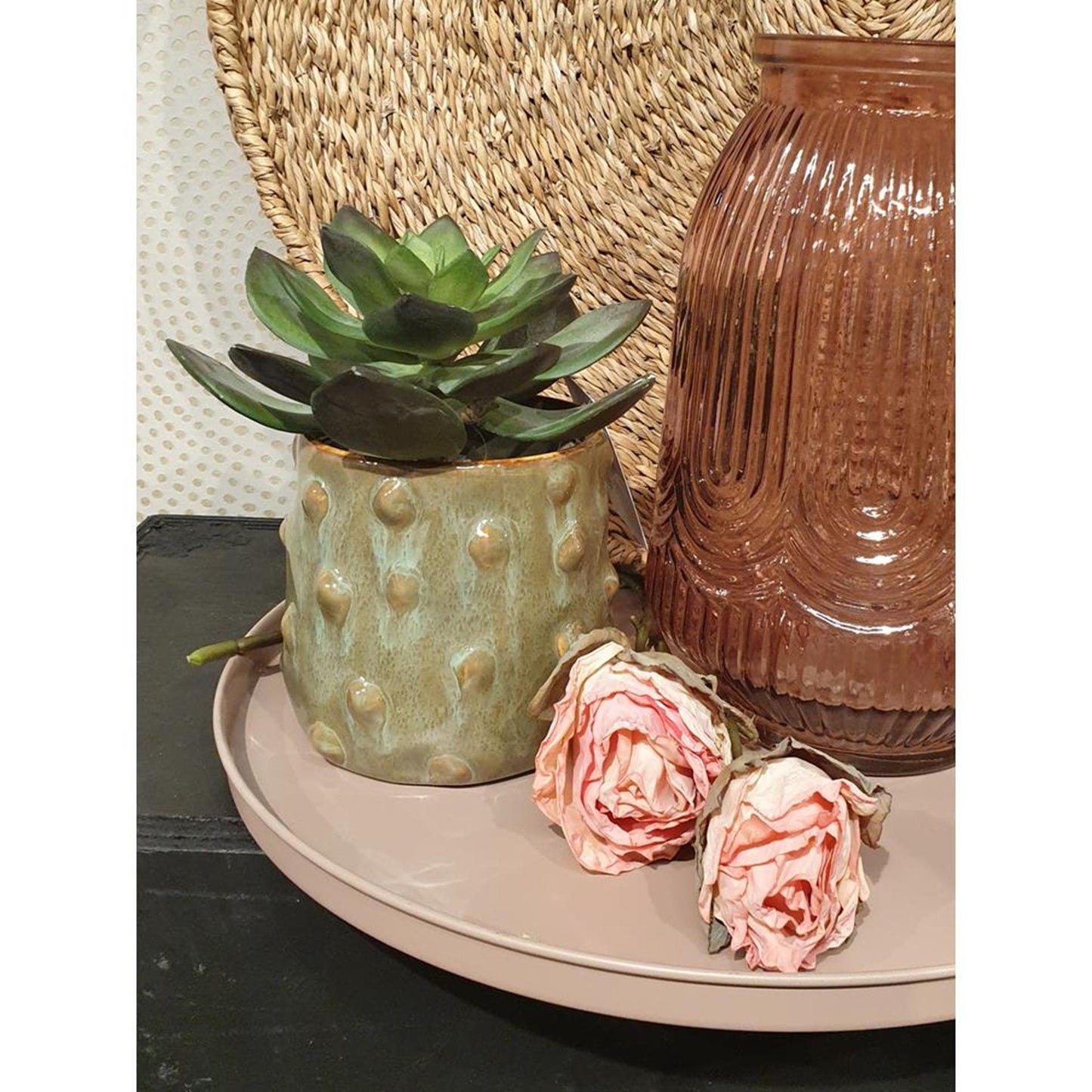 Hbx natural living decotak roos orossy 45cm rood- met dubbele bloemen