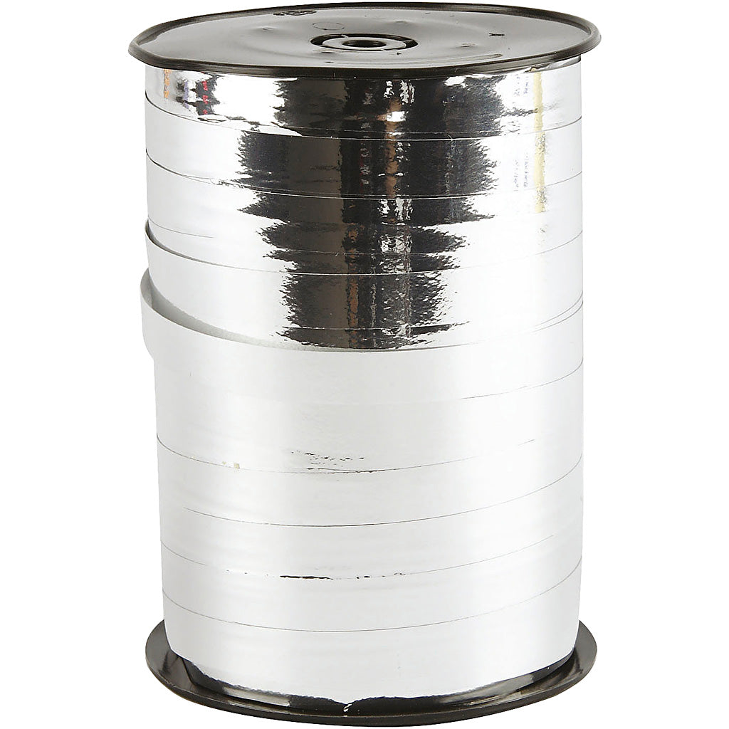 Creativ company cadeaulint, b: 10 mm, glossy, zilver metallic, 250 m 1 rol