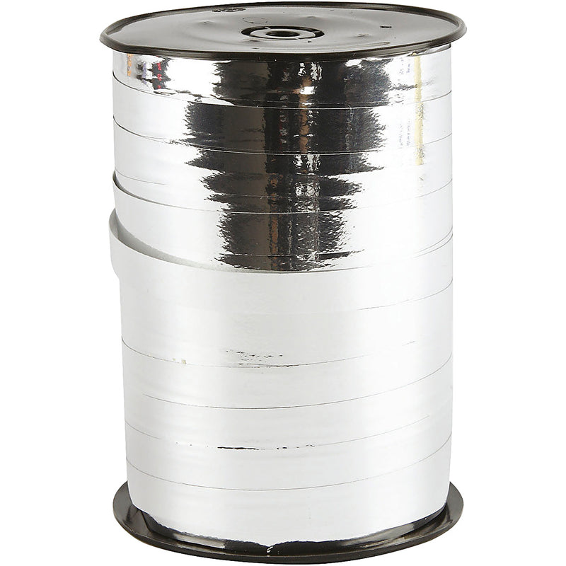 Creativ company cadeaulint, b: 10 mm, glossy, zilver metallic, 250 m 1 rol
