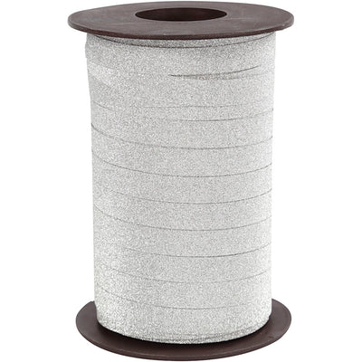 Cadeaulint, b: 10 mm, glitter, zilver, 100 m 1 doos