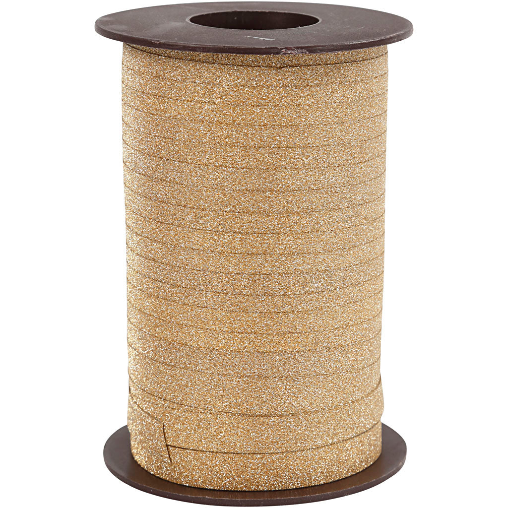 Cadeaulint, b: 10 mm, glitter, goud, 100 m 1 rol