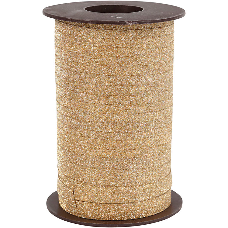 Cadeaulint, b: 10 mm, glitter, goud, 100 m 1 rol