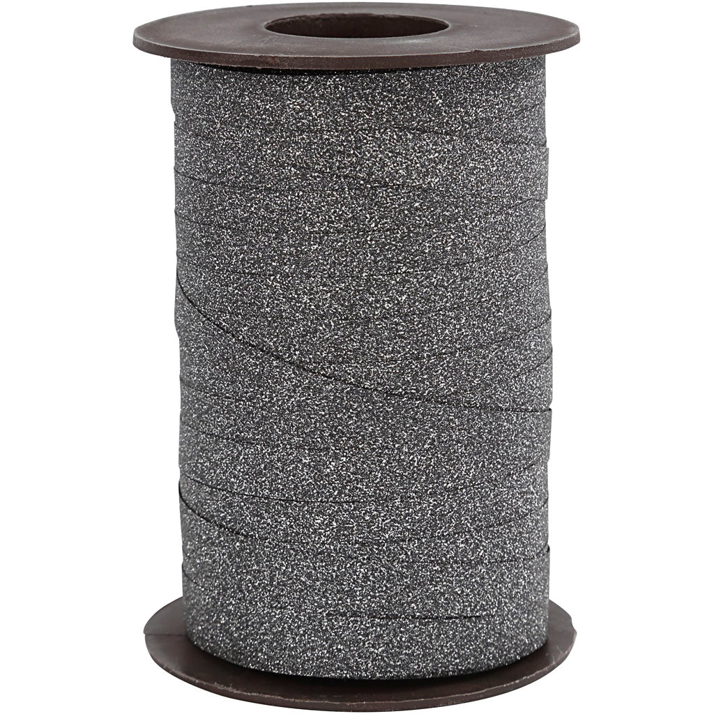 Cadeaulint, b: 10 mm, glitter, zwart, 100 m 1 rol