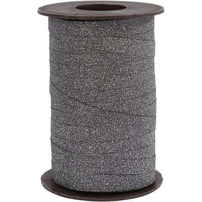 Cadeaulint, b: 10 mm, glitter, zwart, 100 m 1 rol