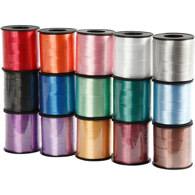 Cadeaulint, b: 10 mm, glossy, diverse kleuren, 15x50 m 1 doos