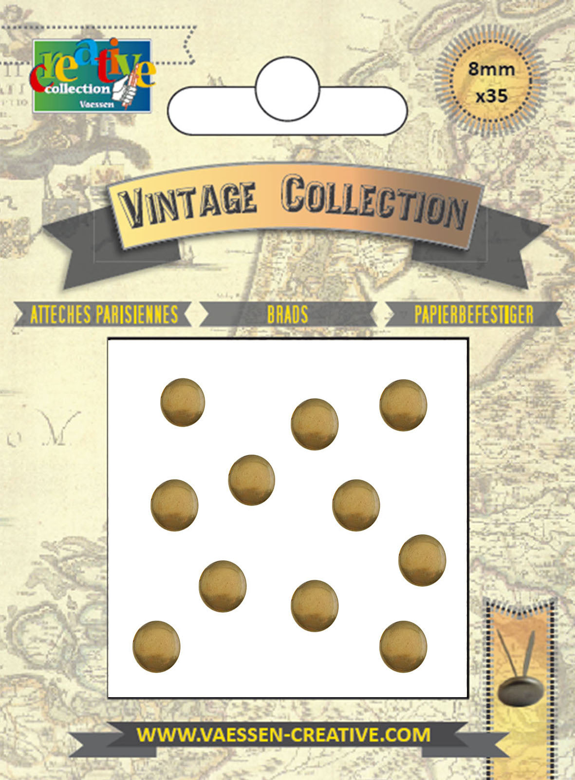 Vaessen creative • splitpennen vintage 8mm antiek goud