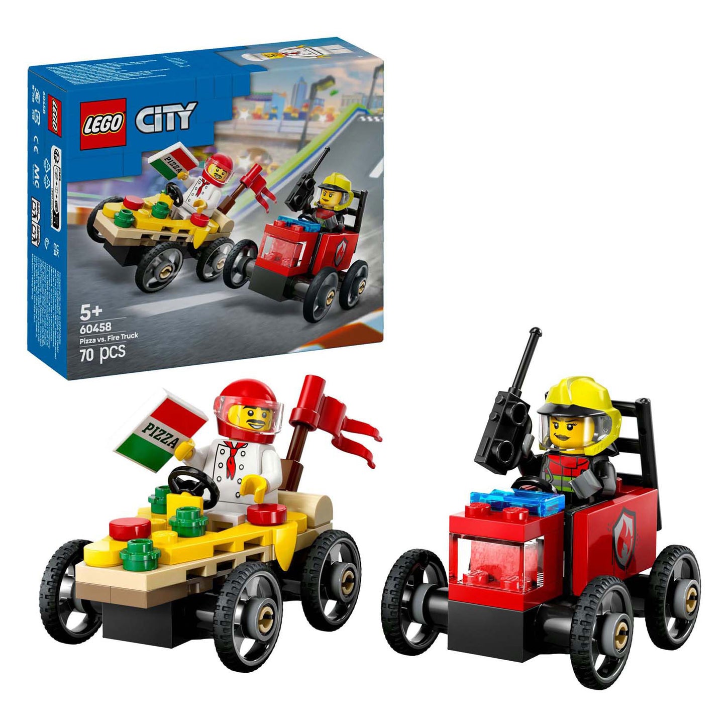 Lego lego city 60458 raceautopakket: pizzabestelwagen vs. brandweerauto