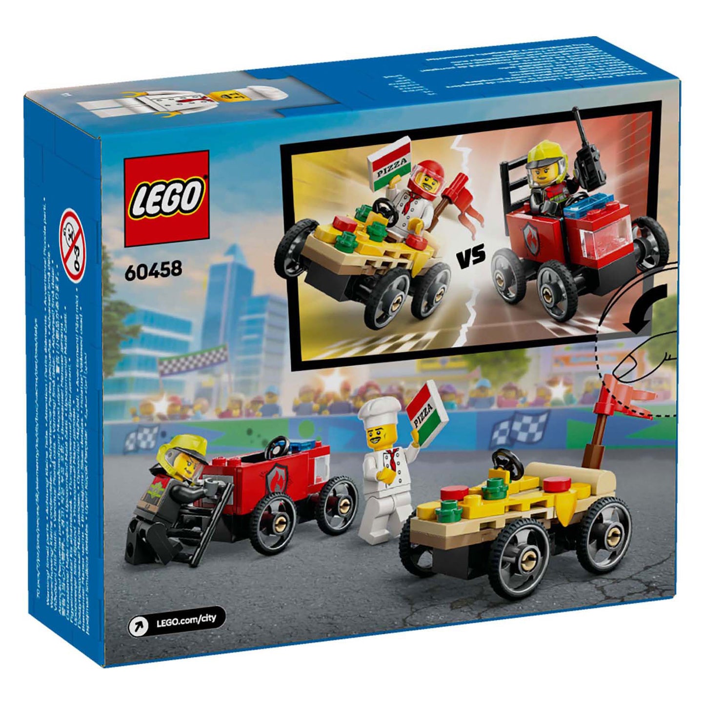 Lego lego city 60458 raceautopakket: pizzabestelwagen vs. brandweerauto