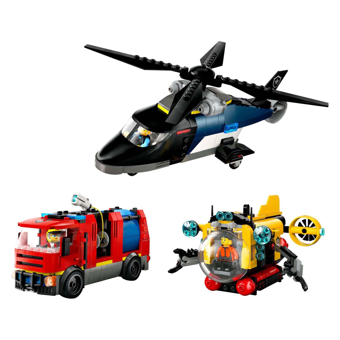 Lego lego city 60462 helikopter, brandweerauto en onderzeeer remix