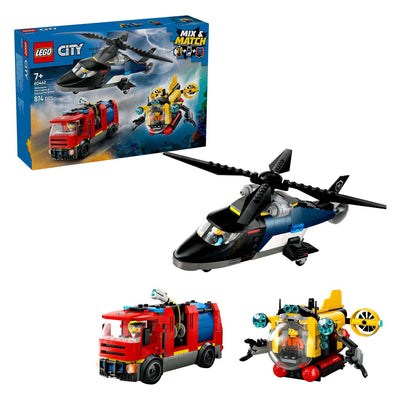 Lego lego city 60462 helikopter, brandweerauto en onderzeeer remix