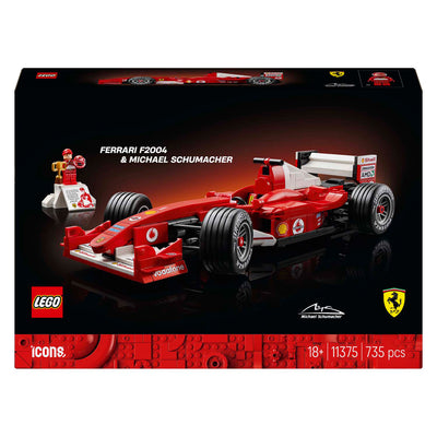 Lego icons ferrari f2004 en michael schumacher model auto bouwpakket voor volwassenen en decoratie 11375