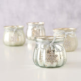 Boltze home theelichthouder glas caszina met glitterhanger h7,5cm dia8cm zilver beige - afbeelding 2