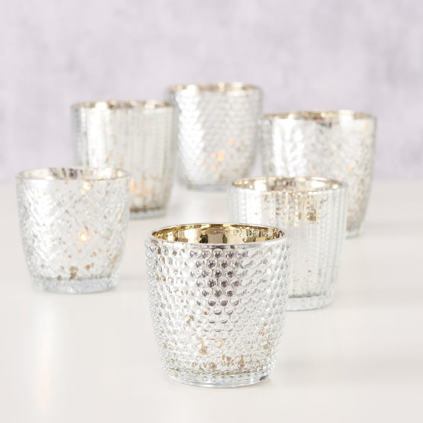 Boltze home theelichthouder patty 2-delig glas h7-9 cm wit goud
