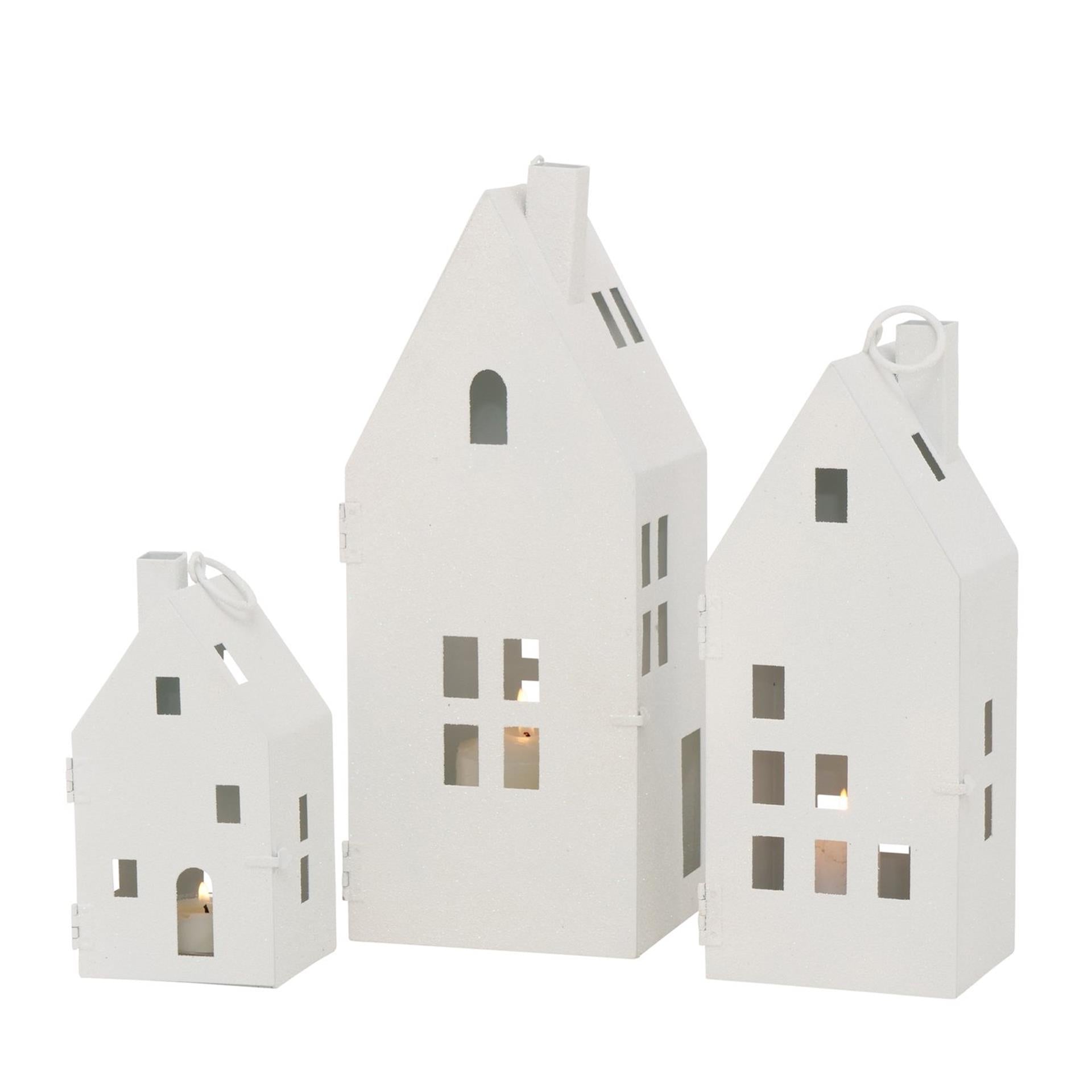 Boltze home lantaarn metaal vybano set a 3 stuks in huis model - wit h18cm, h26cm en h32cm