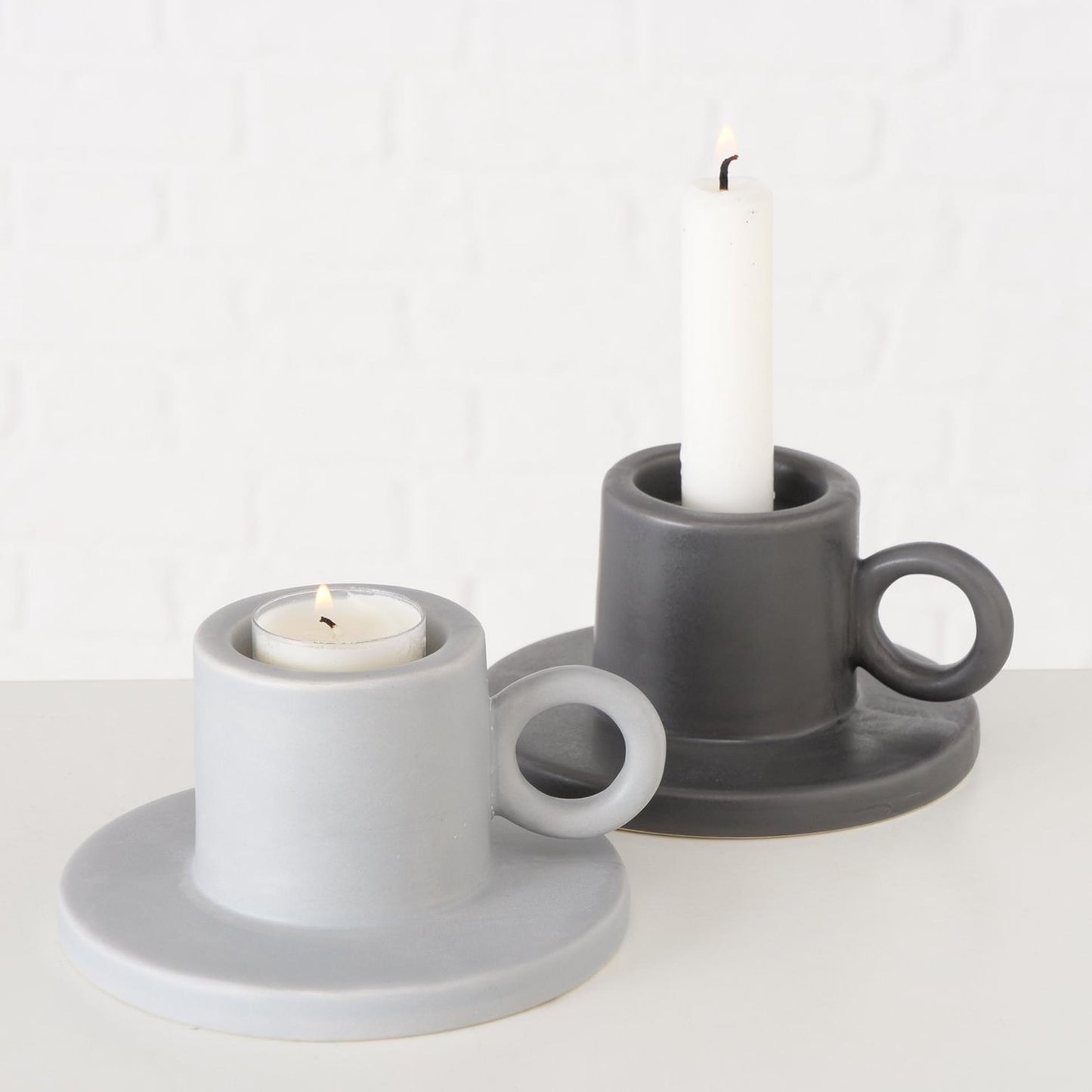 Boltze home kandelaar bryona blakertje h7cm van steen wit grijs voor waxine of dinerkaars