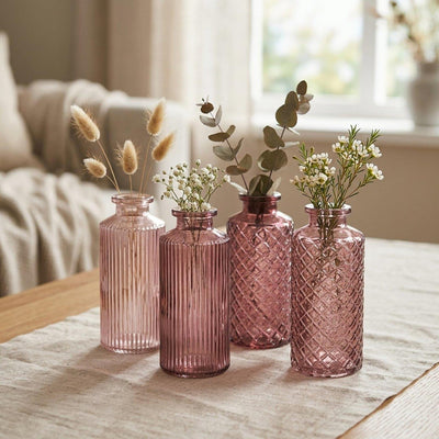 Boltze home vaas panja roze glas 4-delige set ø6xh14cm