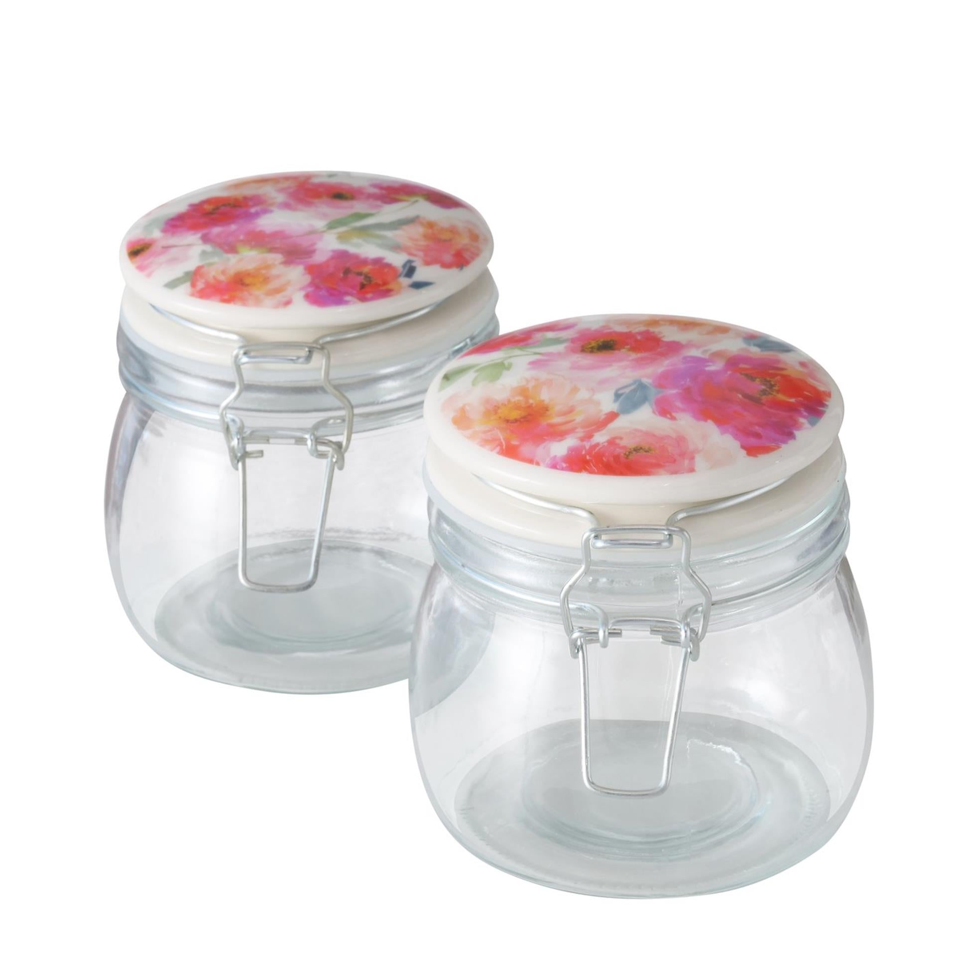 Boltze home voorraadpot glas 450 ml met deksel bloem