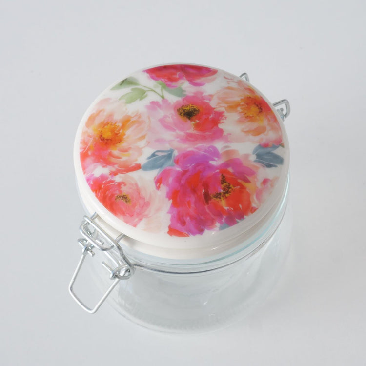 Boltze home voorraadpot glas 450 ml met deksel bloem