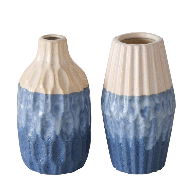 Boltze home vaas 'inma' aardewerk blauw dia12x21cm 2 assorti