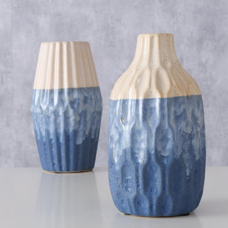 Boltze home vaas 'inma' aardewerk blauw dia12x21cm 2 assorti