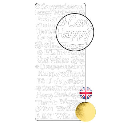 Vaessen creative • sticker 10x23cm 10pcs goud diverse engelse felicitatieteksten
