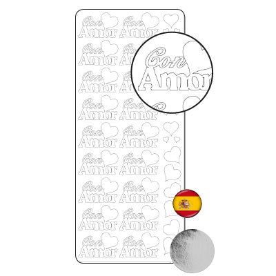 Vaessen creative • sticker 10x23cm 10pcs zilver con amor