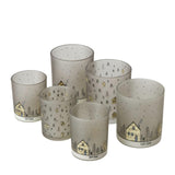 Boltze home theelichthouder glas homewood set a 2 stuks met afbeelding van huisjes- h8,5cm dia 7cm en h10cm dia 9cm - afbeelding 1