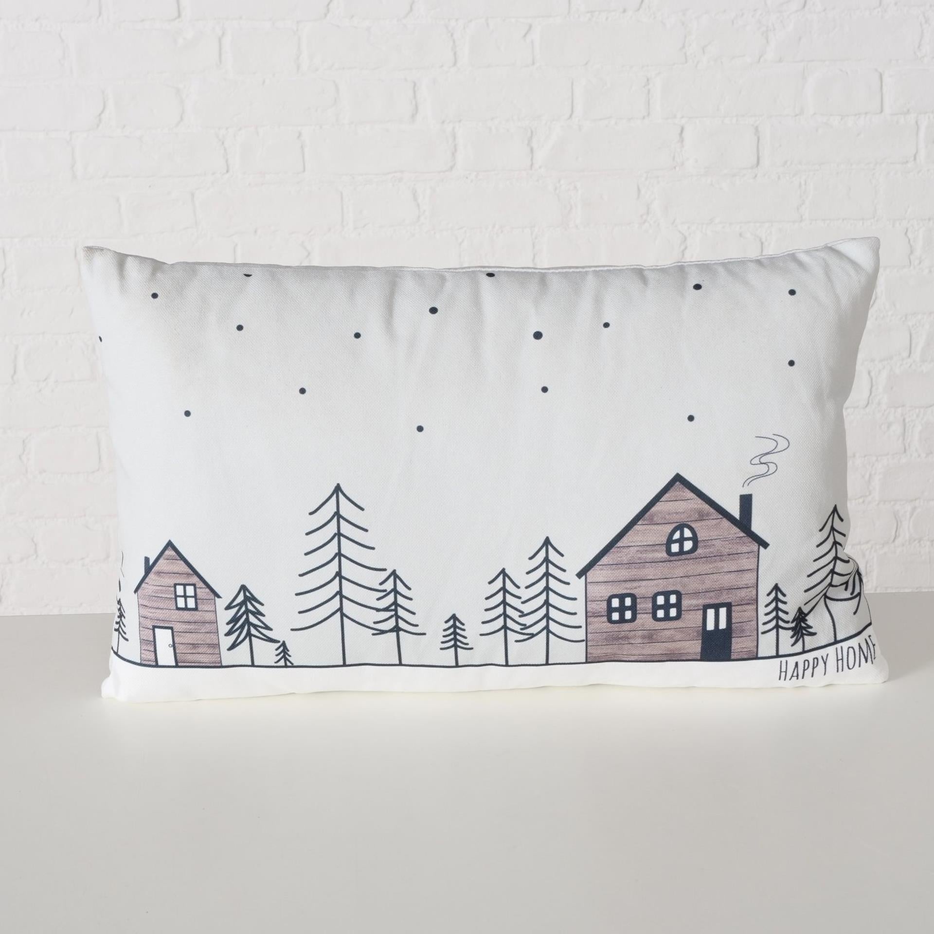 Boltze home kussen homewood, 2 ass., polyester 100%, huis, veelkleurig, motief, beige, lichtgrijs, wit