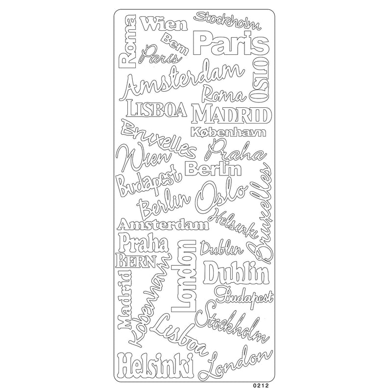 Vaessen creative • sticker 10x23cm 10pcs zilver diverse teksten met hoofdsteden
