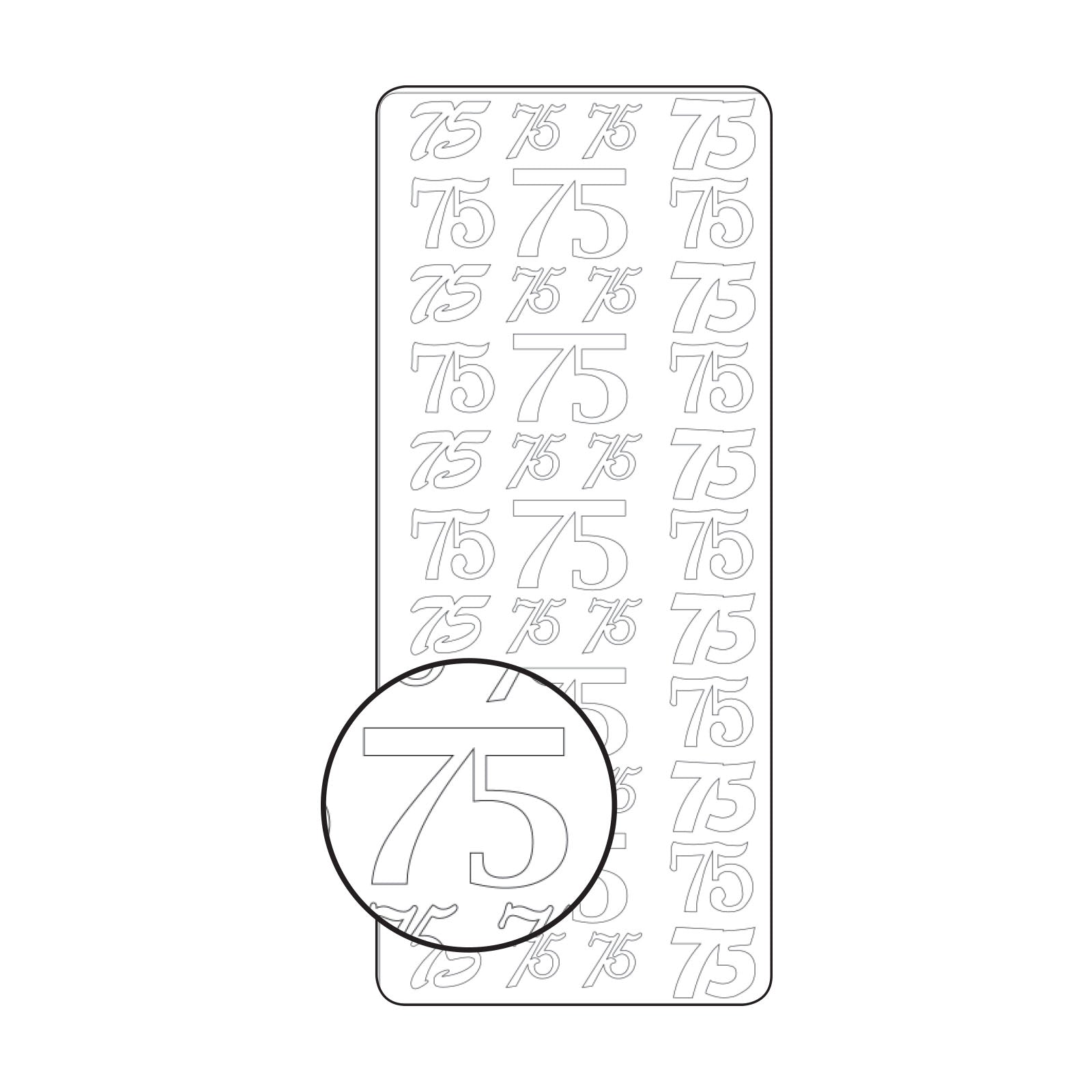 Vaessen creative • sticker 10x23cm 10pcs zilver cijfer 75