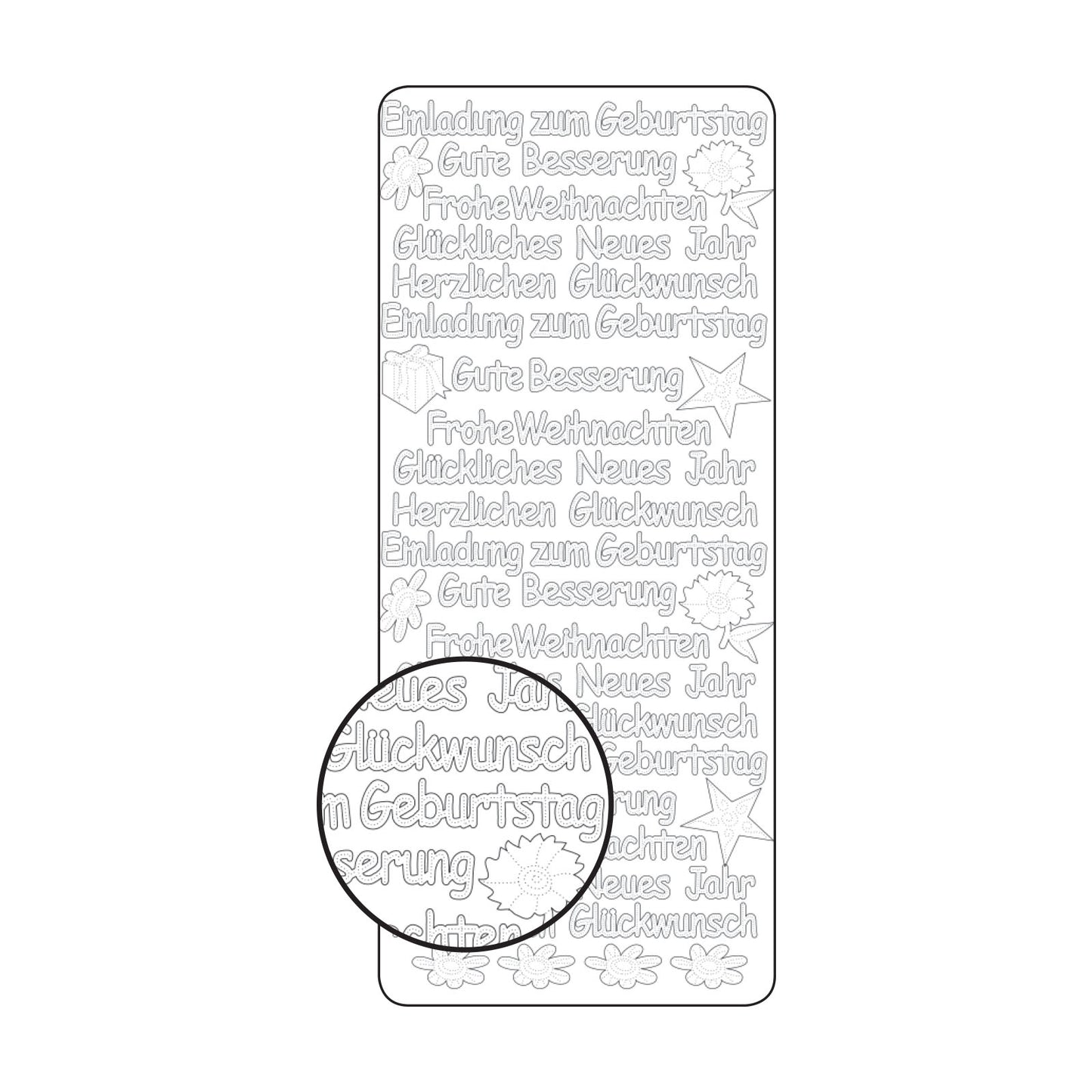 Vaessen creative • sticker 10x23cm 10pcs zilver diverse duitse teksten