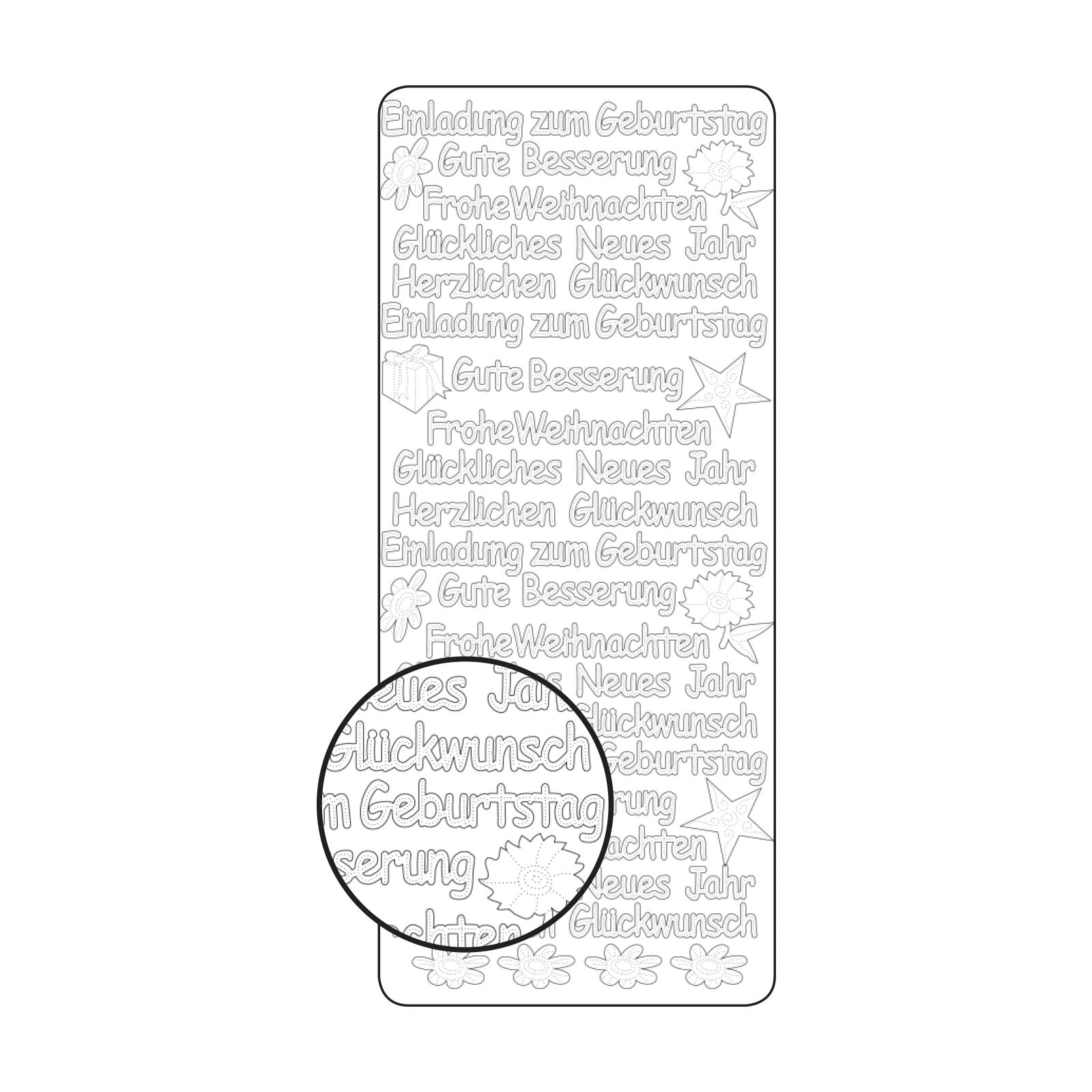 Vaessen creative • sticker 10x23cm 10pcs zilver diverse duitse teksten