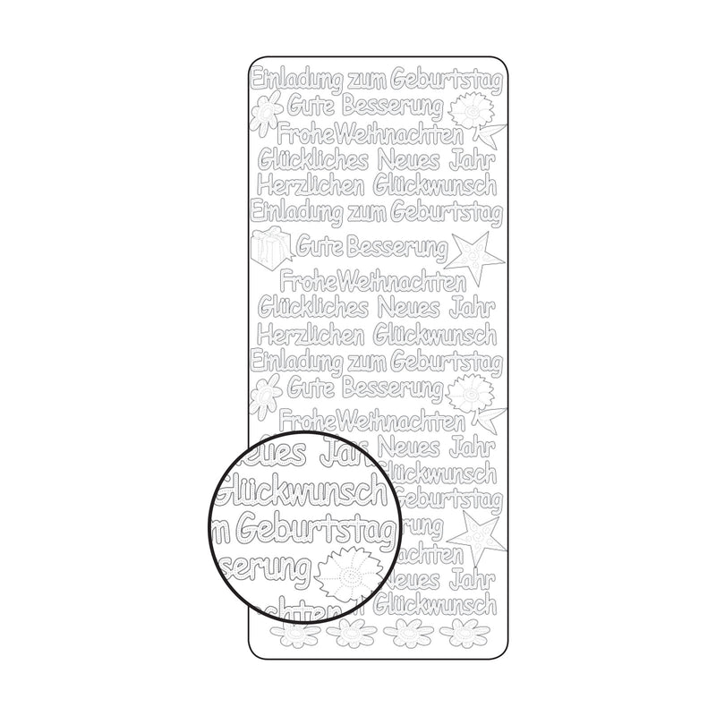 Vaessen creative • sticker 10x23cm 10pcs zilver diverse duitse teksten