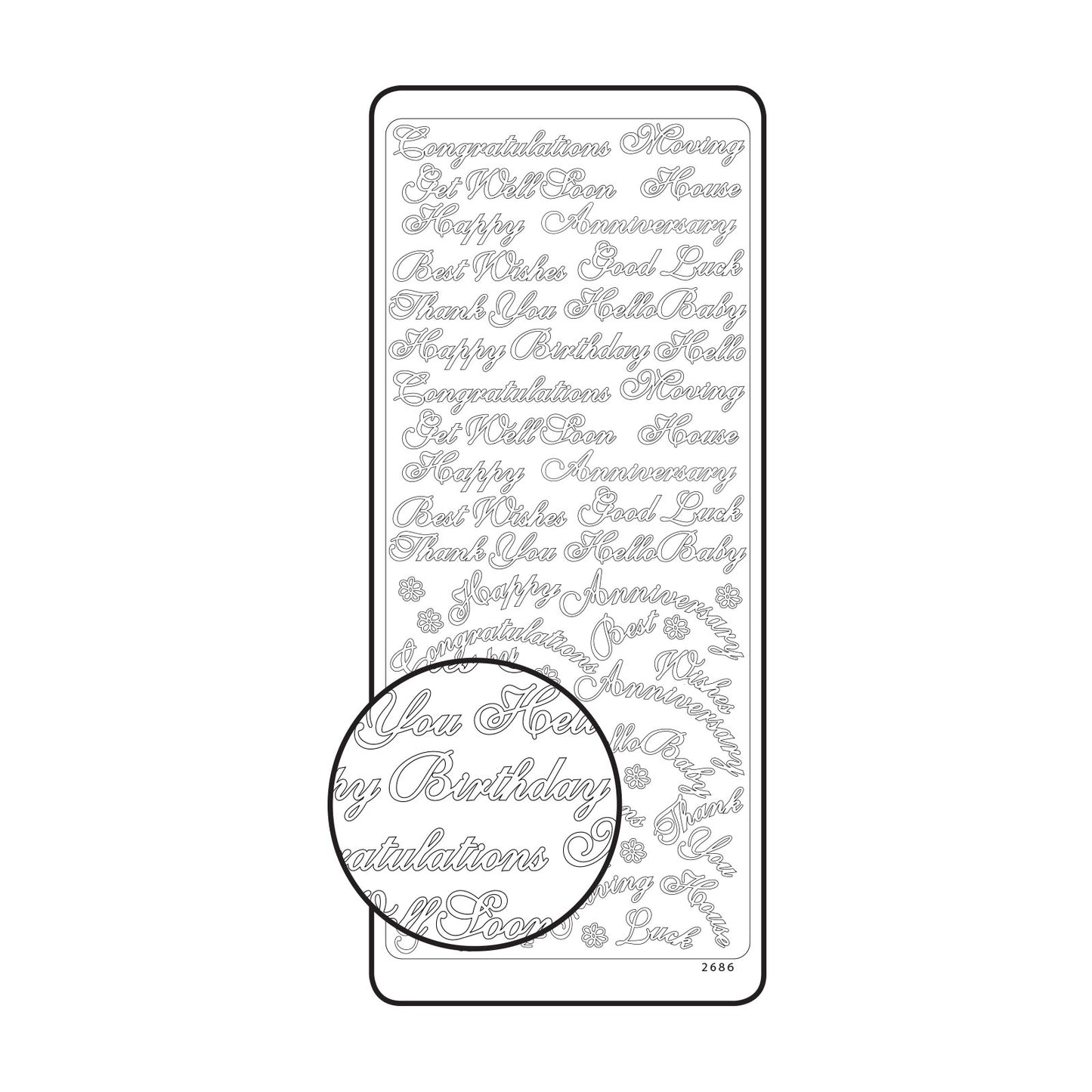 Vaessen creative • sticker 10x23cm 10pcs zilver diverse engelse teksten