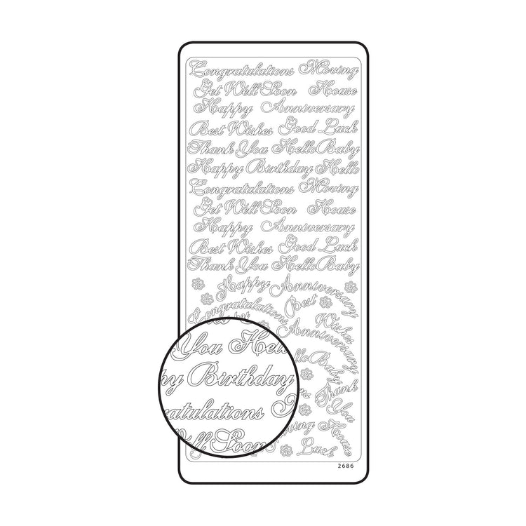 Vaessen creative • sticker 10x23cm 10pcs zilver diverse engelse teksten