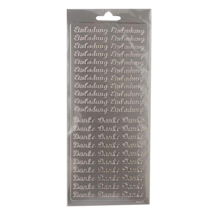 Vaessen creative • sticker 10x23cm 10pcs zilver danke - einladung